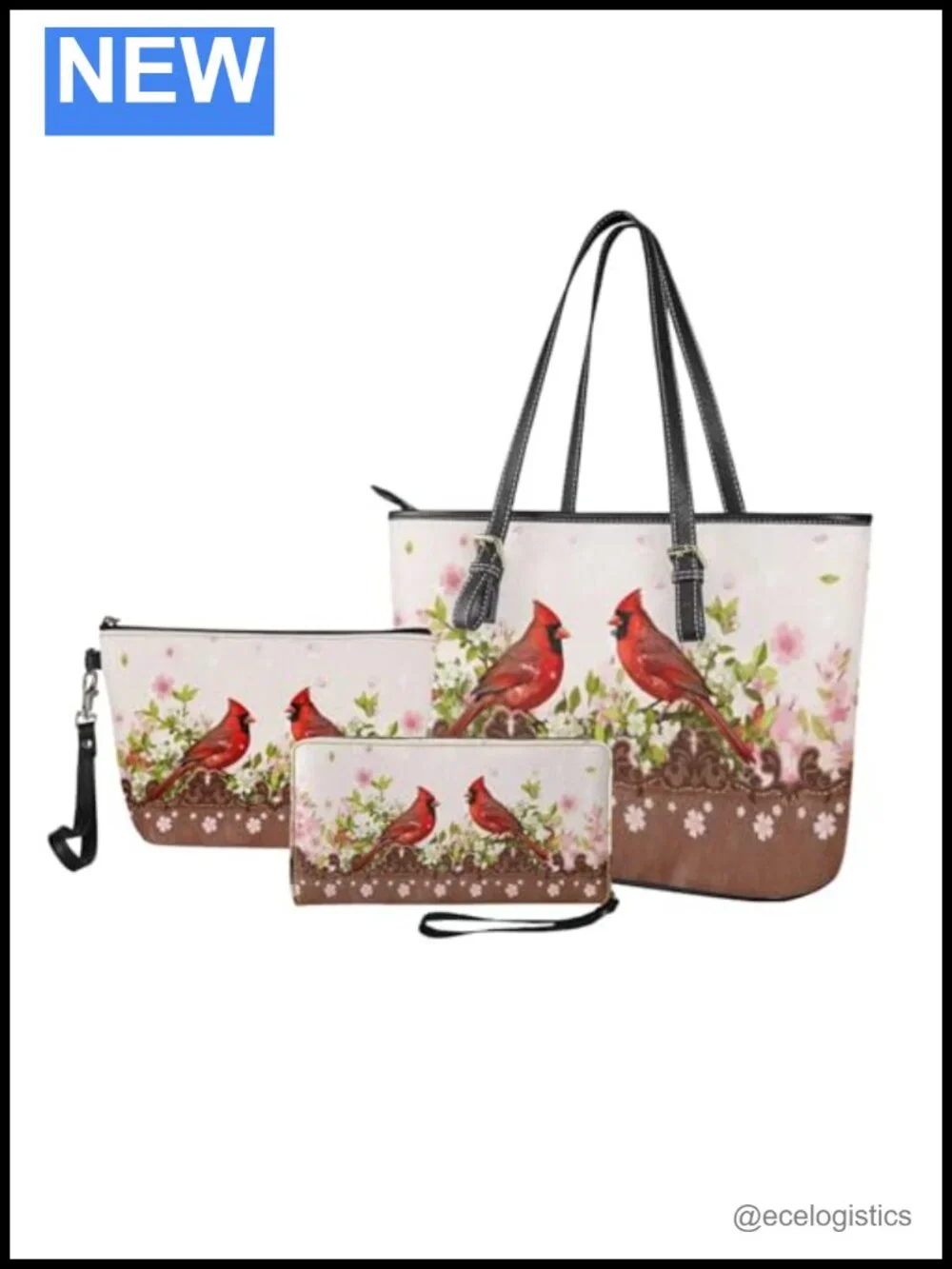 PU Leather 3-Piece Handbag Set Tote with Wallet & Makeup Bag Top-Handle